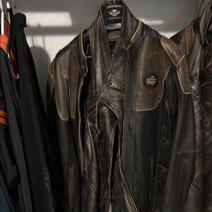 Harley-Davidson Black and Brown Leather Bomber Jacket